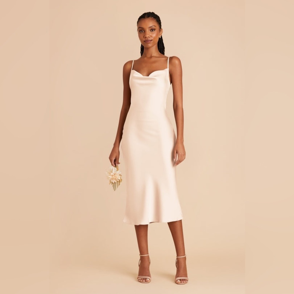 Birdy Grey Lisa Satin Cowl Party Cocktail Slip Dress Shiny Gold Ivory Size M